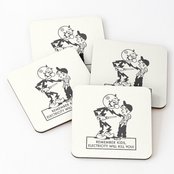 Item preview, Remember kids, electricity will kill you! - vintage Reddy Kilowatt - black print designed and sold by retropetrol.