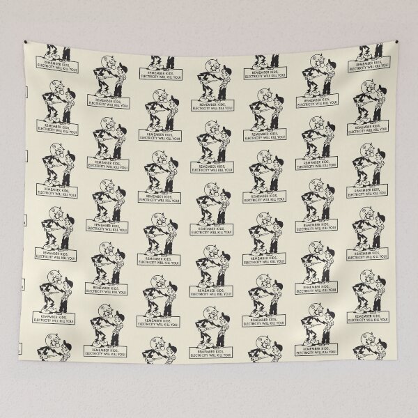 Item preview, Remember kids, electricity will kill you! - vintage Reddy Kilowatt - black print designed and sold by retropetrol.