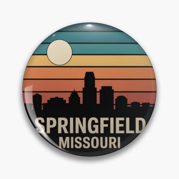 Item preview, Springfield Missouri: Retro Blue Orange Sunset Skyline Badge designed and sold by CircinusStore.