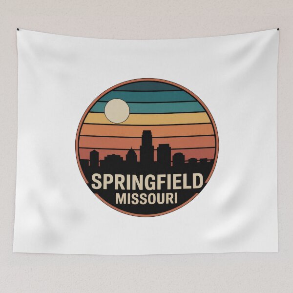 Item preview, Springfield Missouri: Retro Blue Orange Sunset Skyline Badge designed and sold by CircinusStore.