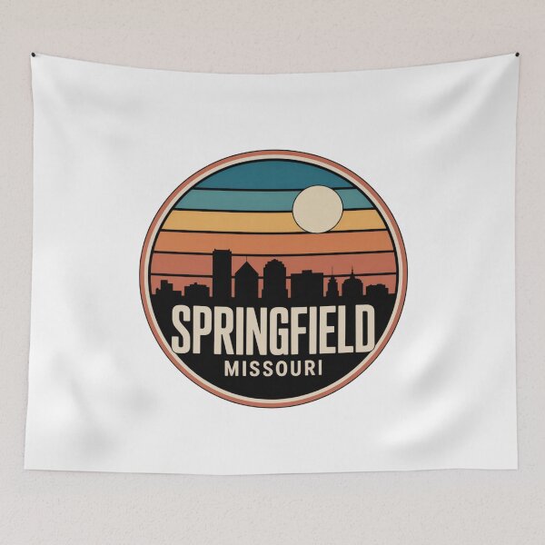 Aperçu de l'œuvre Springfield, Missouri : Badge bleu et orange représentant la silhouette du coucher de soleil créée et vendue par CircinusStore.