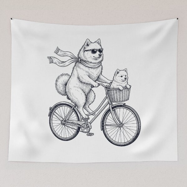 Item preview, Vintage Japanese Spitz Riding Bike Bicycle Cycling Dog Lover designed and sold by DoodleTortle.