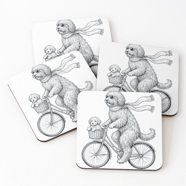 Item preview, Vintage Komondor Riding Bike Bicycle Cycling Dog Lover designed and sold by DoodleTortle.