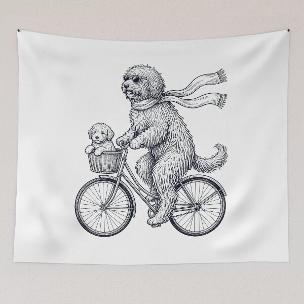 Item preview, Vintage Komondor Riding Bike Bicycle Cycling Dog Lover designed and sold by DoodleTortle.