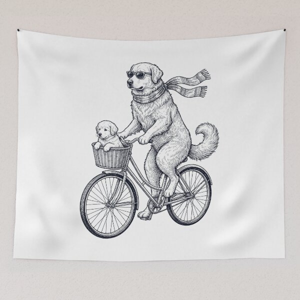 Item preview, Vintage Maremma Sheepdog Riding Bike Bicycle Cycling Dog Lover designed and sold by DoodleTortle.