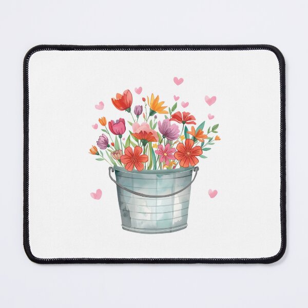 Item preview, Bucket of wildflowers and pink hearts watercolor designed and sold by uunaa.