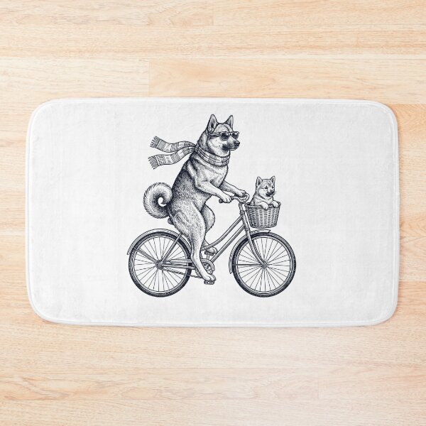 Item preview, Vintage Norwegian Buhund Riding Bike Bicycle Cycling Dog Lover designed and sold by DoodleTortle.