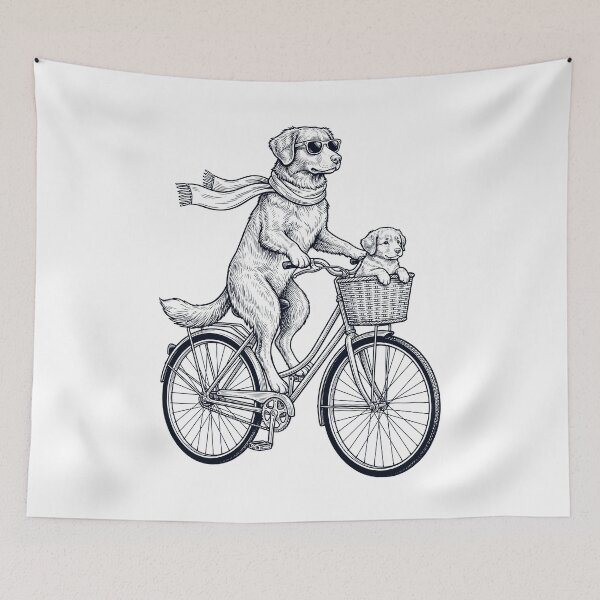 Item preview, Vintage Nova Scotia Duck Tolling Retriever Riding Bike Bicycle Cycling Dog Lover designed and sold by DoodleTortle.