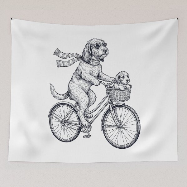 Item preview, Vintage Petit Basset Griffon Vendeen Riding Bike Bicycle Cycling Dog Lover designed and sold by DoodleTortle.