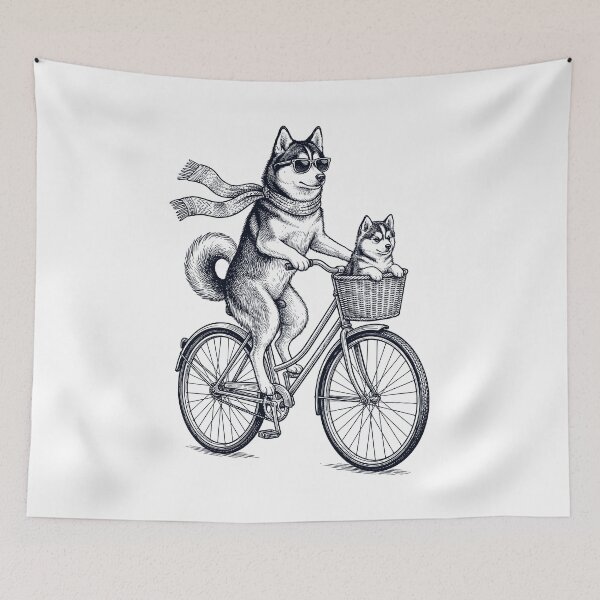 Item preview, Vintage Pomsky Riding Bike Bicycle Cycling Dog Lover designed and sold by DoodleTortle.
