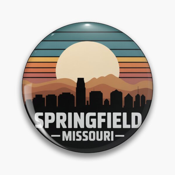 Item preview, Springfield Missouri: Teal Yellow Mountain Sunset Skyline Badge designed and sold by CircinusStore.