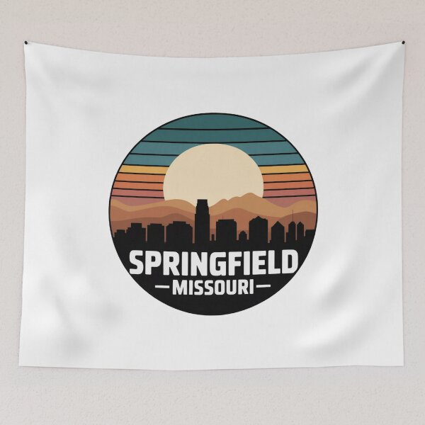Item preview, Springfield Missouri: Teal Yellow Mountain Sunset Skyline Badge designed and sold by CircinusStore.