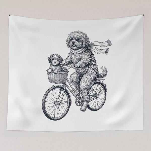 Item preview, Vintage Puli Riding Bike Bicycle Cycling Dog Lover designed and sold by DoodleTortle.