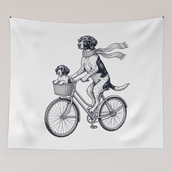 Item preview, Vintage Small Munsterlander Pointer Riding Bike Bicycle Cycling Dog Lover designed and sold by DoodleTortle.