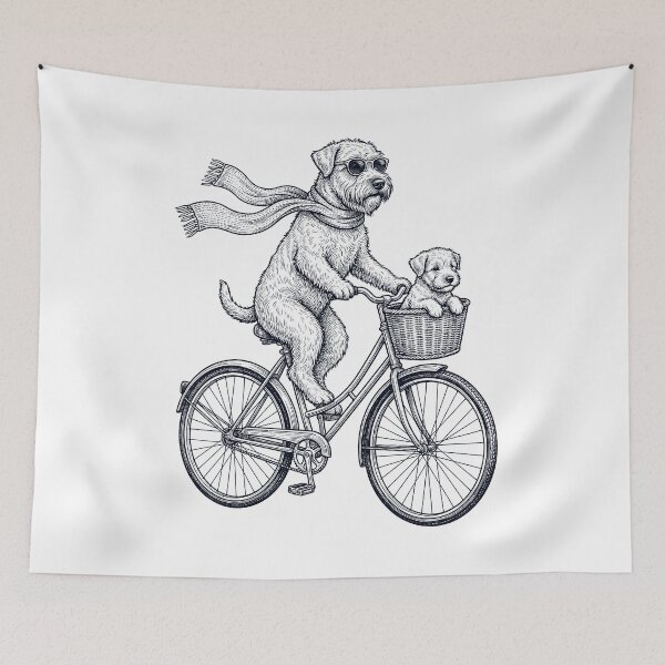 Artikelvorschau, Vintage Soft Coated Wheaten Terrier fährt Fahrrad, Fahrradliebhaber entworfen und verkauft von DoodleTortle.