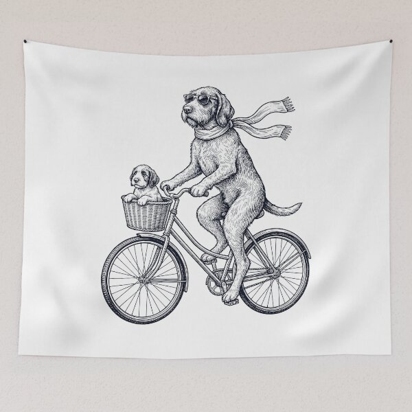 Item preview, Vintage Spinone Italiano Riding Bike Bicycle Cycling Dog Lover designed and sold by DoodleTortle.