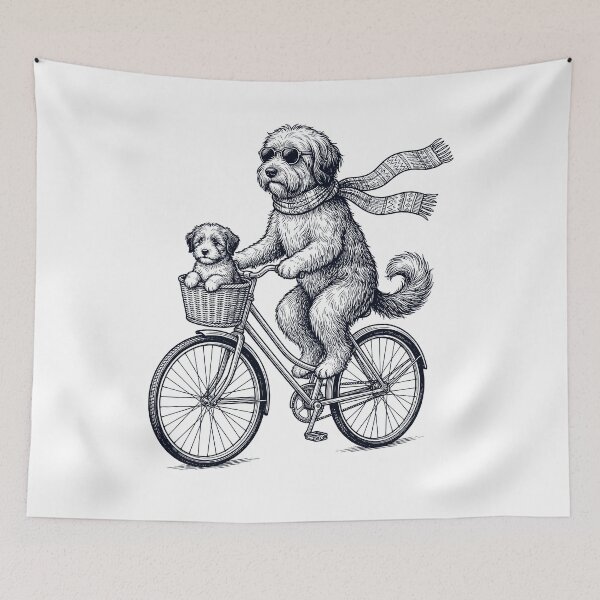 Item preview, Vintage Tibetan Terrier Riding Bike Bicycle Cycling Dog Lover designed and sold by DoodleTortle.