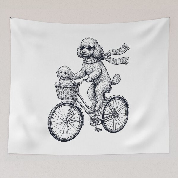 Item preview, Vintage Toy Poodle Riding Bike Bicycle Cycling Dog Lover designed and sold by DoodleTortle.
