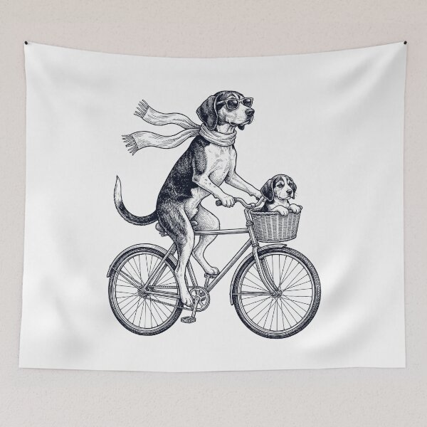 Item preview, Vintage Treeing Walker Coonhound Riding Bike Bicycle Cycling Dog Lover designed and sold by DoodleTortle.
