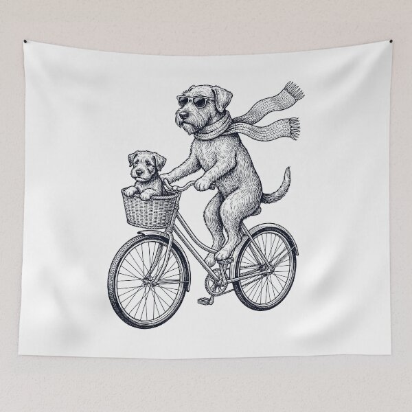 Item preview, Vintage Wirehaired Pointing Griffon Riding Bike Bicycle Cycling Dog Lover designed and sold by DoodleTortle.