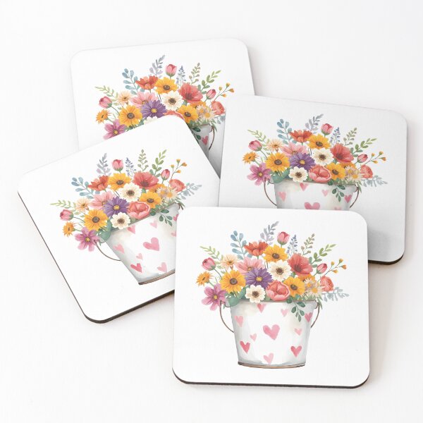 Item preview, White bucket of garden flower watercolor designed and sold by uunaa.