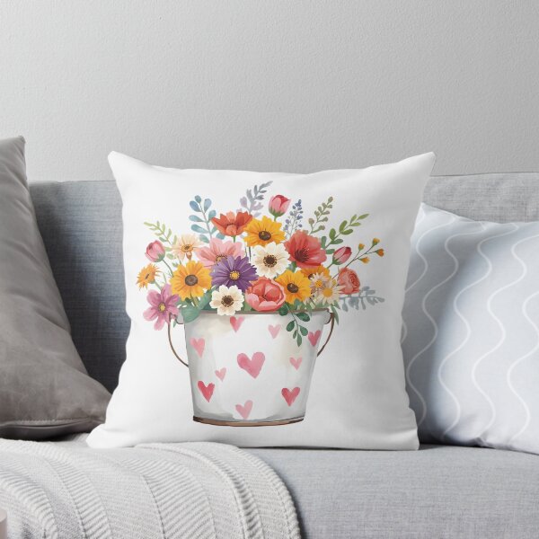 Item preview, White bucket of garden flower watercolor designed and sold by uunaa.