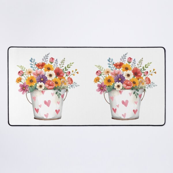 Item preview, White bucket of garden flower watercolor designed and sold by uunaa.