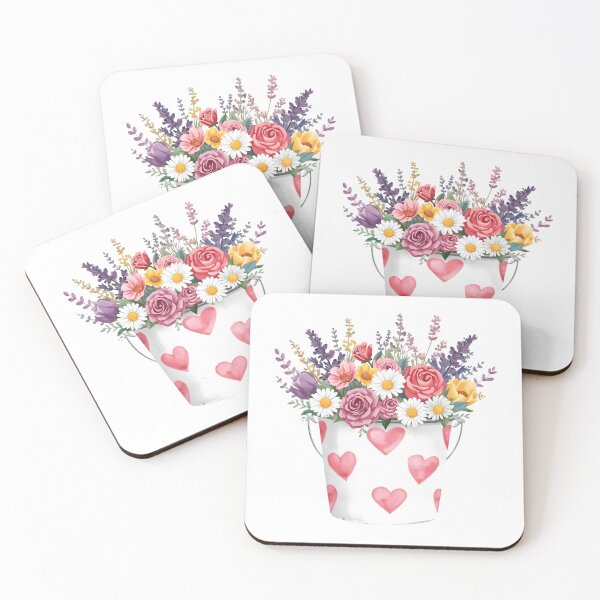 Item preview, White bucket of garden flower watercolor designed and sold by uunaa.