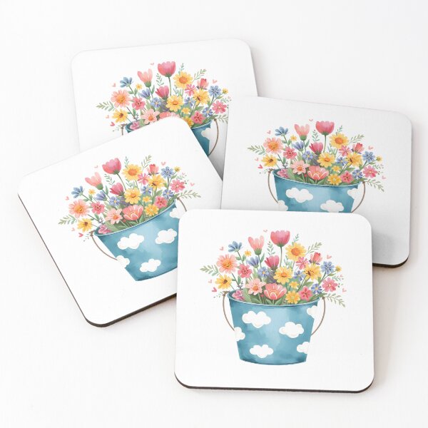Item preview, Blue bucket of garden flower watercolor designed and sold by uunaa.