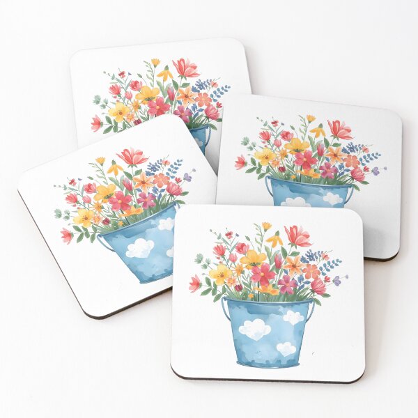 Item preview,  Blue bucket of garden flower watercolor designed and sold by uunaa.