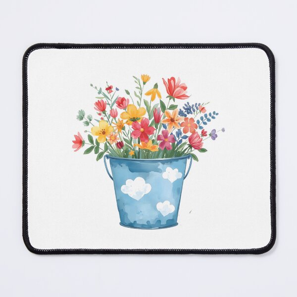 Item preview, Blue bucket of garden flower watercolor designed and sold by uunaa.