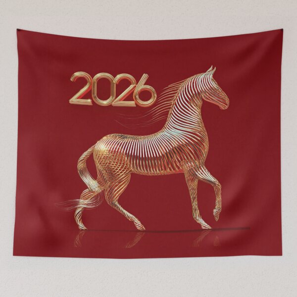 Item preview, Minimalistic 2026 Red Fire Horse Silhouette Lines Curvature designed and sold by GrinGalore.