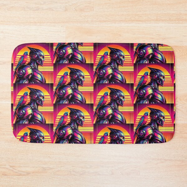 Item preview, Cyberpunk Robot & Parrot – Neon Sunset Design designed and sold by Dogandesighn.