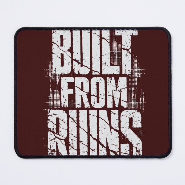 Item preview, Monumental BUILT FROM RUINS in white brutalist concrete text with halftone dots and structural cracks designed and sold by Dejbar.