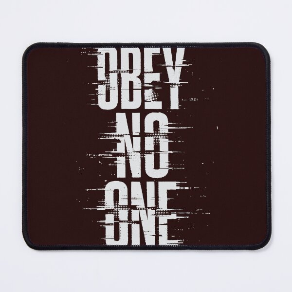 Item preview, Bold 'Obey No One' typography rendered with grunge halftone and glitch effects on a black background, evoking rebellion, anti-authority attitude, urban street art designed and sold by Dejbar.