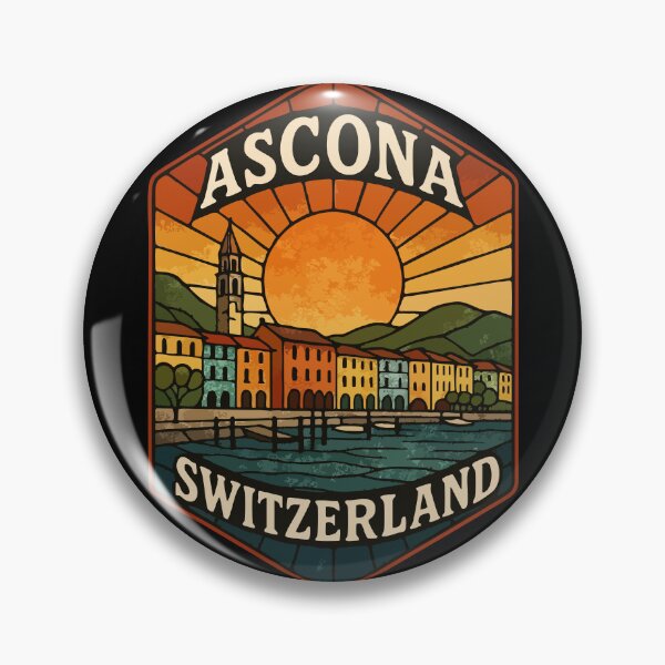 Item preview, Ascona Switzerland Retro Stained Glass Art Travel designed and sold by TomFrontierArt.