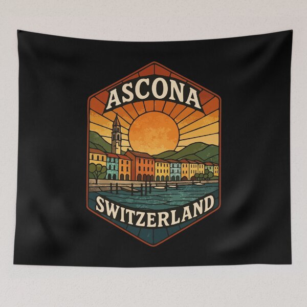 Item preview, Ascona Switzerland Retro Stained Glass Art Travel designed and sold by TomFrontierArt.