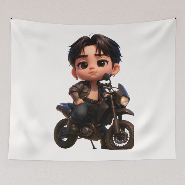Item preview, Chibi Biker Boy Aesthetic - Cute korean Inspired Idol Motorcycle Art designed and sold by RADesignHub.