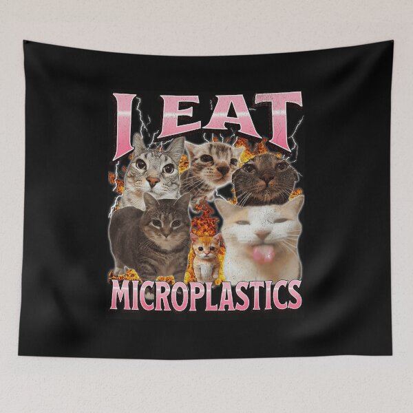 Item preview, I Eat Microplastics Funny Cat Meme Collage designed and sold by tadmercado.