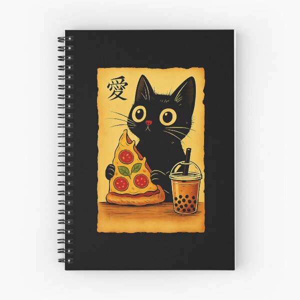 Item preview, Kawaii Black Cat Pizza Bubble Tea Japanese Style designed and sold by titanlevi.