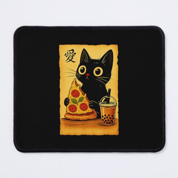 Item preview, Kawaii Black Cat Pizza Bubble Tea Japanese Style designed and sold by titanlevi.