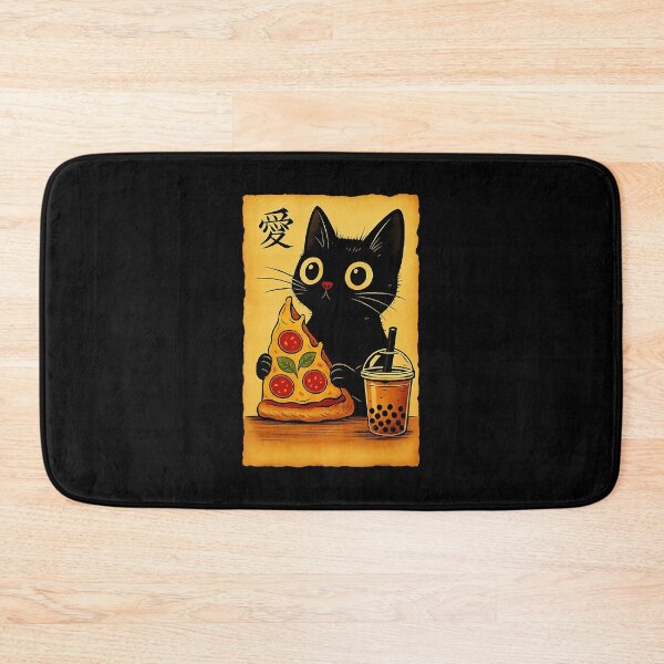 Item preview, Kawaii Black Cat Pizza Bubble Tea Japanese Style designed and sold by titanlevi.