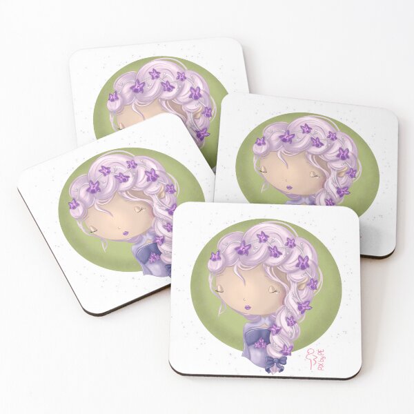 Item preview, February birth flower – Chibi girl with violets | Cute illustration designed and sold by PiX by PE.
