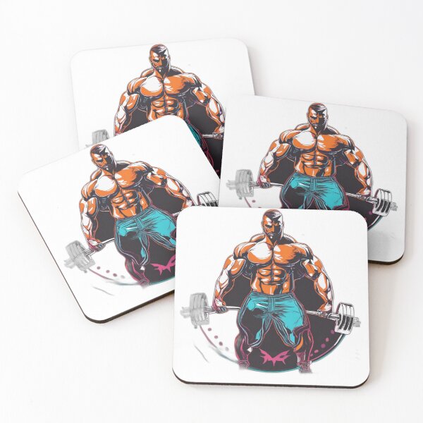 Artikelvorschau, Logo-Design für einen muskulösen Bodybuilder, der eine Langhantel hebt entworfen und verkauft von Bad7Wear.