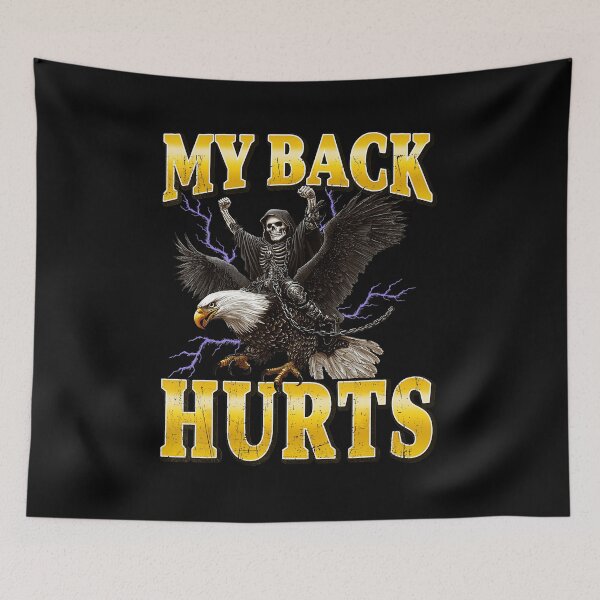 Item preview, My Back Hurts Skeleton Riding Eagle Funny Dark Humor designed and sold by tadmercado.