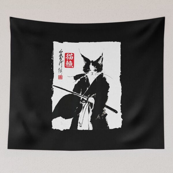 Item preview, Samurai Cat Sumi Ink Japanese Style Minimal  designed and sold by titanlevi.