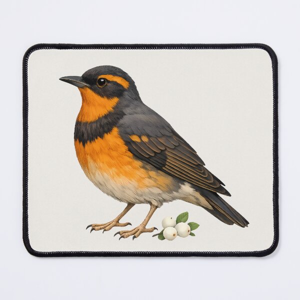 Item preview, Varied Thrush with Snowberries – Bird Illustration Design designed and sold by Ombrya.