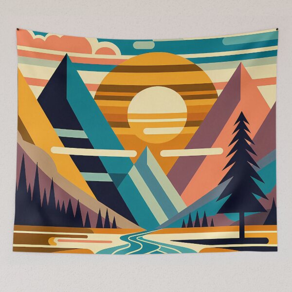 Item preview, Geometric Mountain Sunset Landscape designed and sold by InkSmithery.