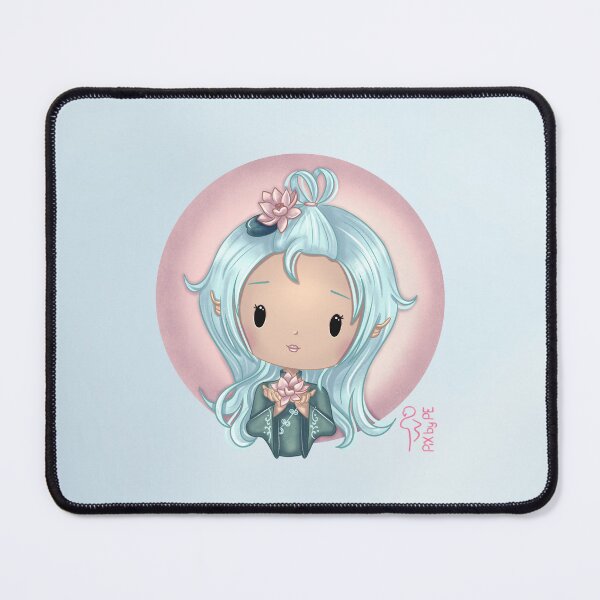 Item preview, July birth flower – Chibi girl with water lily and background | Cute illustration designed and sold by PiX by PE.