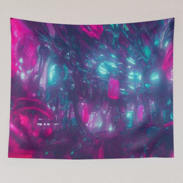 Item preview, A futuristic neon world full of energy – a cyber tech vision in vibrant colors designed and sold by FotoworldEdel.